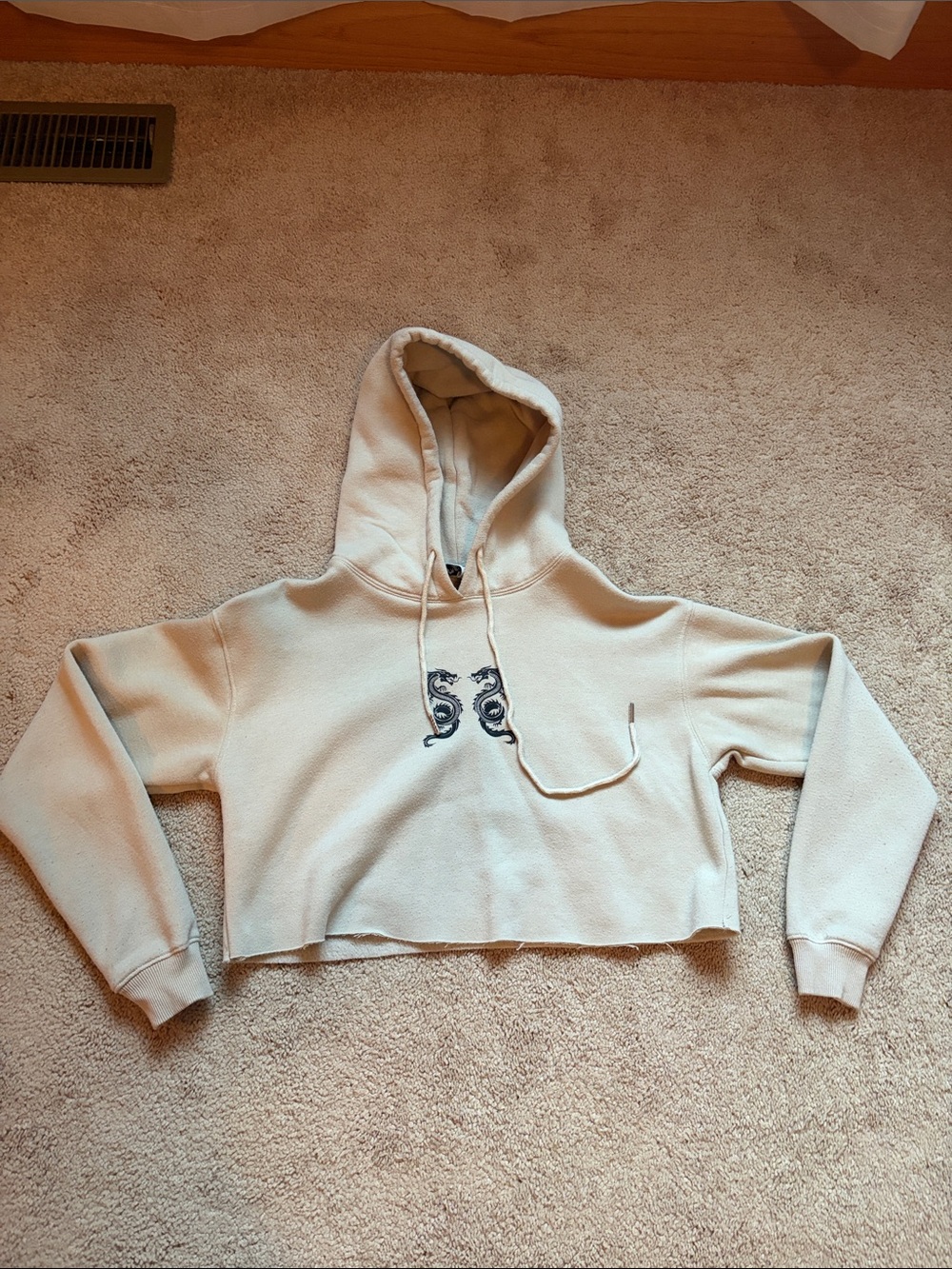 Princess Polly Tan Cropped Hoodie with Embroidered Chest Detail